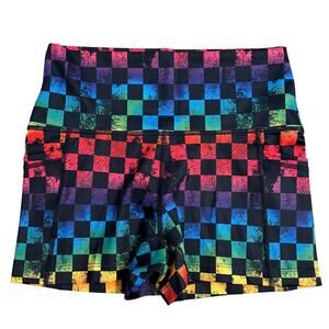 CVG Short Prismatic Rainbow Checked Biker CrossFit Constantly Varied Gear XSmall